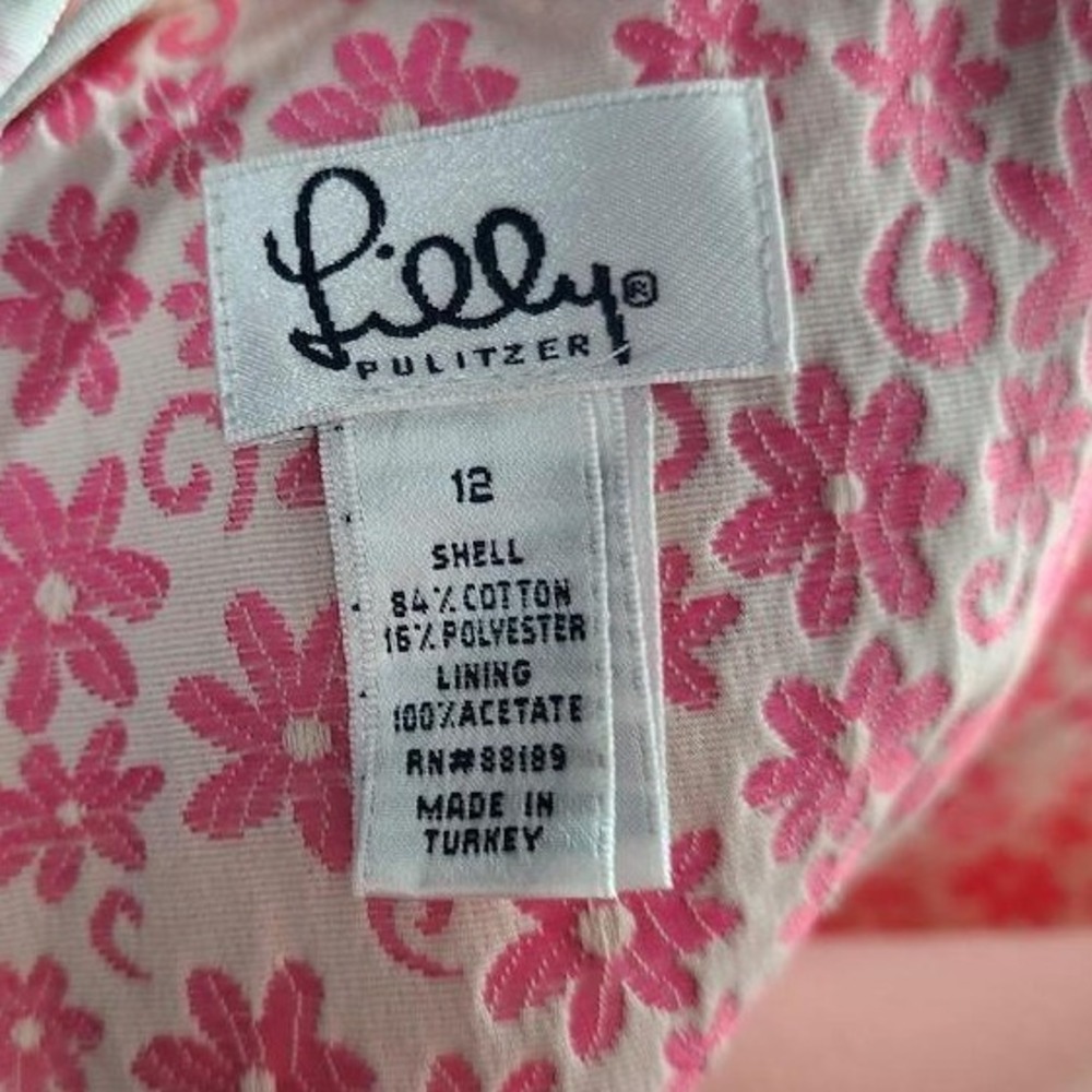 Lilly Pulitzer Sienna Strapless Jacquard Dress Y2K Hibiscus Pink Floral Size 12 - Picture 6 of 8